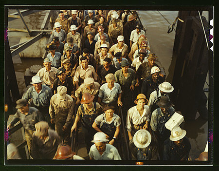 John Vachon, Workers leaving Pennsylvania shipyards, Beaumont, Texas, 1943.