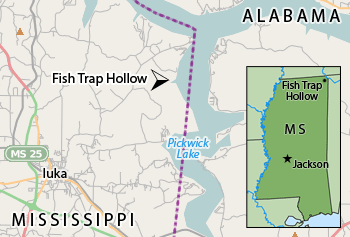 Map of Fish Trap Hollow and northeastern Mississippi, 2012. ©OpenStreetMap contributors, CC-BY-SA. Map of Fish Trap Hollow and northeastern Mississippi, 2012. ©OpenStreetMap contributors, CC-BY-SA.