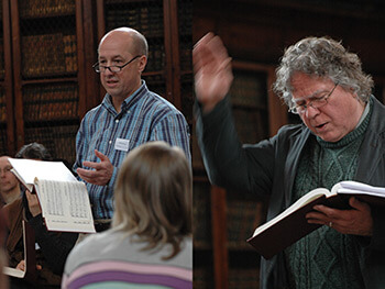 Lisa Canny, Grit Glass, and John Hough, Neely Bruce of Middletown, Connecticut, and David Ivey of Madison, Alabama, teach a singing school the morning of the first Ireland Sacred Harp Convention, Cork, Ireland, March 5, 2011.