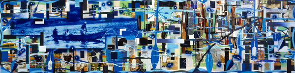 Radcliffe Bailey, Uprooted, 2002. Mixed media on wood panel, 60-1/4 x 238-1/4 x 3-5/8 inches. The Museum of Fine Arts, Houston. Gift of Gerald B. Smith with additional funds given at "One Great Night in November, 2002" in honor of Harvey Padewer. Radcliffe Bailey, Uprooted, 2002. Mixed media on wood panel, 60-1/4 x 238-1/4 x 3-5/8 inches. The Museum of Fine Arts, Houston. Gift of Gerald B. Smith with additional funds given at "One Great Night in November, 2002" in honor of Harvey Padewer.