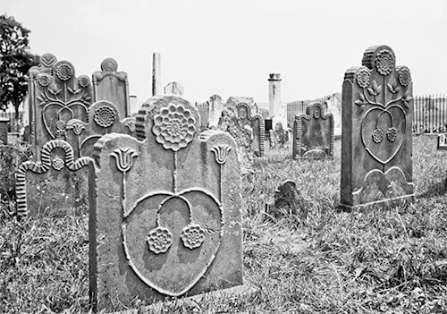 Rear faces of gravestones carved by Laurence Crone, McGavock Family Cemetery, Fort Chiswell, Wythe County, Virginia, August 1978. Rear faces of gravestones carved by Laurence Crone, McGavock Family Cemetery, Fort Chiswell, Wythe County, Virginia, August 1978.
