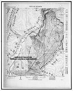 Sam Fowler, 1930 City of Atlanta quadrangle map, Druid Hills historic district, US 29, Atlanta, Fulton Country, Georgia. Library of Congress, Historic American Buildings Survey HABS GA-2390-10. Sam Fowler, 1930 City of Atlanta quadrangle map, Druid Hills historic district, US 29, Atlanta, Georgia. Library of Congress, Historic American Buildings Survey HABS GA-2390-10.