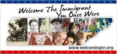 Billboard sponsored by the Tennessee Immigrant and Refugee Rights Coalition, a group that supports immigration, Nashville, Tennessee, 2009. Billboard sponsored by the Tennessee Immigrant and Refugee Rights Coalition, a group that supports immigration, Nashville, Tennessee, 2009.