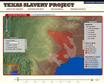 Andrew J. Torget, Screenshot from The Texas Slavery Project, 2008. Andrew J. Torget, Screenshot from The Texas Slavery Project, 2008.