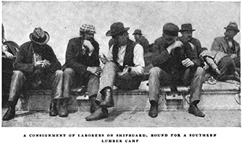 Laborers en route to the Jackson Tract, Atlantic Ocean. Alexander Irvine, "My Life in Peonage," Appleton's Magazine, August 1907, 190. Laborers en route to the Jackson Tract, Atlantic Ocean. Alexander Irvine, "My Life in Peonage," Appleton's Magazine, August 1907, 190.