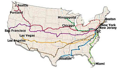 Map of 2003 Immigrant Workers Freedom Ride Routes. Courtesy of Immigrant Freedom Workers Ride Coalition. Map of 2003 Immigrant Workers Freedom Ride Routes. Courtesy of Immigrant Freedom Workers Ride Coalition.