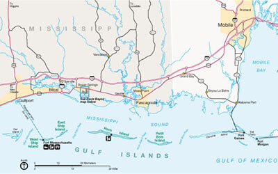 National Park Service Gulf Islands Regional Map of Gulfport, Mississippi and the Gulf Coast
