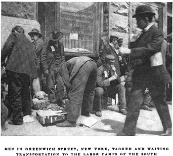 Immigrant laborers, Greenwich Street, New York, New York. Alexander Irvine, "My Life in Peonage," Appleton's Magazine, August 1907, 193. Immigrant laborers, Greenwich Street, New York, New York. Alexander Irvine, "My Life in Peonage," Appleton's Magazine, August 1907, 193.