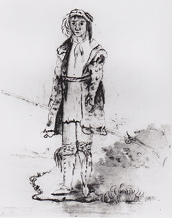 Mountain Cherokee (untitled sketch). Ink drawing in the diary of Lt. John Wolcott Phelps, 1838, Tebeau-Field Library of Florida History and the Florida Historical Society, Cocoa, Florida.