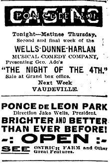 Advertisement for Ponce de Leon Park Casino and Ostrich Farm, Atlanta Constitution, 1906.