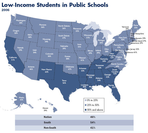 Map of Low-Income Students in Public Schools by State Southern Education Foundation 2008