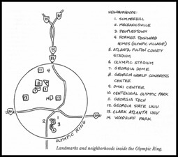 Map of Olympic Ring in downtown and midtown Atlanta, 1996 Map of Olympic Ring in downtown and midtown Atlanta, 1996