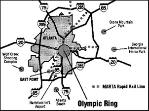 Map of Olympic Ring in downtown and midtown Atlanta, 1996 Map of Olympic Ring in downtown and midtown Atlanta, 1996