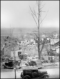 "Looking S.E. from Corner Church and Walnut Sts Tupelo Miss. Path of tornado of April 5, 1936 About 9 PM." "Looking S.E. from Corner Church and Walnut Sts Tupelo Miss. Path of tornado of April 5, 1936 About 9 PM."