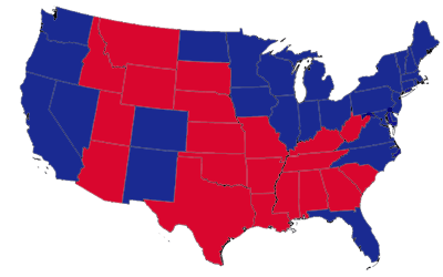 2008 Presidential Election Results by State (Democratic states in blue, Republican states in red) 2008 Presidential Election Results by State (Democratic states in blue, Republican states in red)