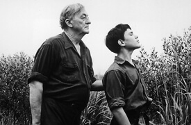 Todd Webb, Lionel LeBlanc and J. C. Boudreaux in a marsh on Avery Island during filming of Louisiana Story, c. 1947. 