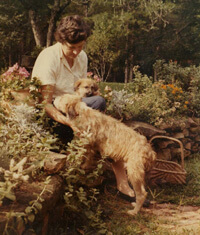 Celestine Sibley in garden at Sweet Apple