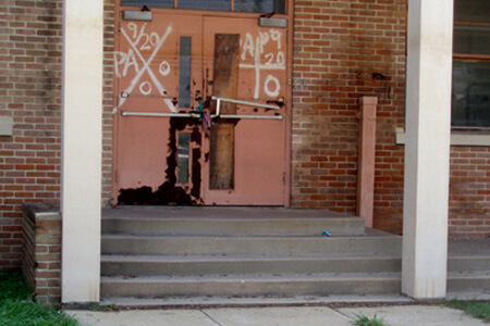 Dorothy Moye, Padlocked parochial school with water lines, Elysian Fields Avenue, 2008