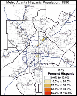 Metro Atlanta Hispanic Population, 1990, United States Census Bureau