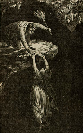 E. Elmer Barclay, Esther's leap into The Bottomless Pit, from Startling Disclosures! Mysteries Solved! On the History of Ester Livingstone, and Dark Career of Henry Baldwin, 1853. E. Elmer Barclay, Esther's leap into The Bottomless Pit, from Startling Disclosures! Mysteries Solved! On the History of Ester Livingstone, and Dark Career of Henry Baldwin, 1853.