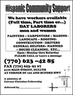 Terry Easton, Flyer at the non-profit hiring hall, Duluth, Georgia, 2002.