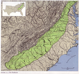 Figure 2.1 The Piedmont from James W. Clay, Paul D. Escott, Land of the South (Birmingham, AL: Oxmoor House, 1989). Figure 2.1 The Piedmont from James W. Clay, Paul D. Escott, Land of the South (Birmingham, AL: Oxmoor House, 1989).