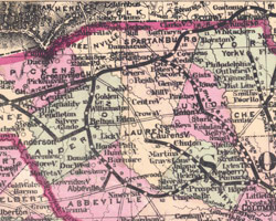 Watson's New Country Railroad and Distance Map of Alabama, Georgia and South Carolina