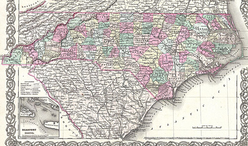 Joseph Hutchins Colton, "North Carolina," 1855. From Colton, G. W., Colton's Atlas of the World Illustrating Physical and Political Geography, vol. 1 (New York, 1855). Via Wikimedia Commons. Joseph Hutchins Colton, "North Carolina," 1855. From Colton, G. W., Colton's Atlas of the World Illustrating Physical and Political Geography, vol. 1 (New York, 1855). Via Wikimedia Commons.