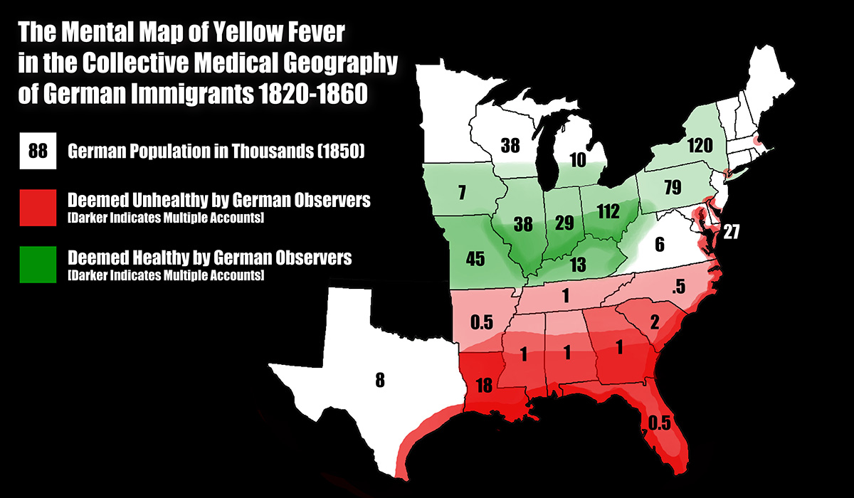 The Mental Map of Yellow Fever, 1850. Map provided by author. The Mental Map of Yellow Fever, 1850. Map provided by author.