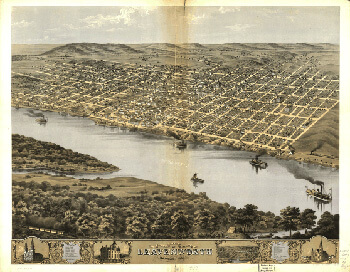 Bird's eye view of the city of Leavenworth, Kansas 1869. Drawn by A. Ruger. Library of Congress American Memory Archive Bird's eye view of the city of Leavenworth, Kansas 1869. Drawn by A. Ruger. Library of Congress American Memory Archive