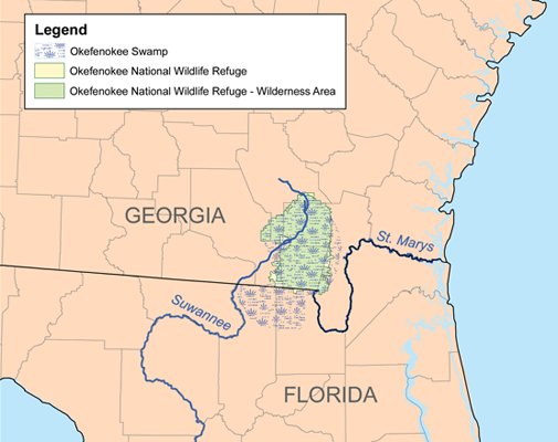 Karl Musser, Map of Okefenokee Swamp, 2007.  Image courtesy of Wikimedia Commons.