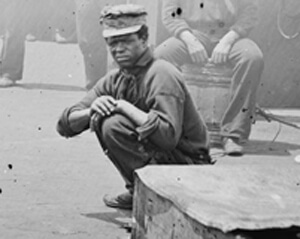 Detail of Siah Carter on the USS Monitor, James River, Virginia, 1862. Courtesy of the Library of Congress.