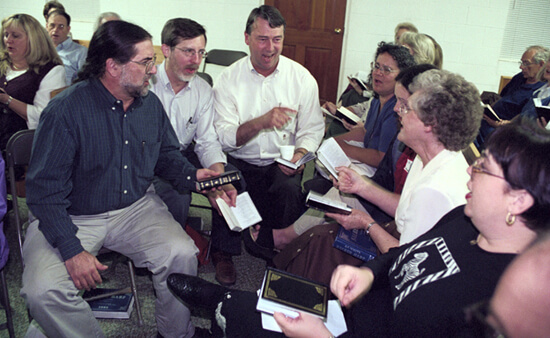 Laurie Kay Sommers, David Lee joins singers from Minnesota, Alabama, and Georgia, Tri-State Sacred Harp Convention, Hoboken, Georgia, 2000.