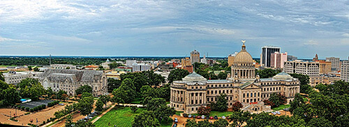 Jackson, Mississippi, downtown panorama, August 1, 2009. Photograph by Christopher Meredith. Creative Commons License CC-BY 2.0.