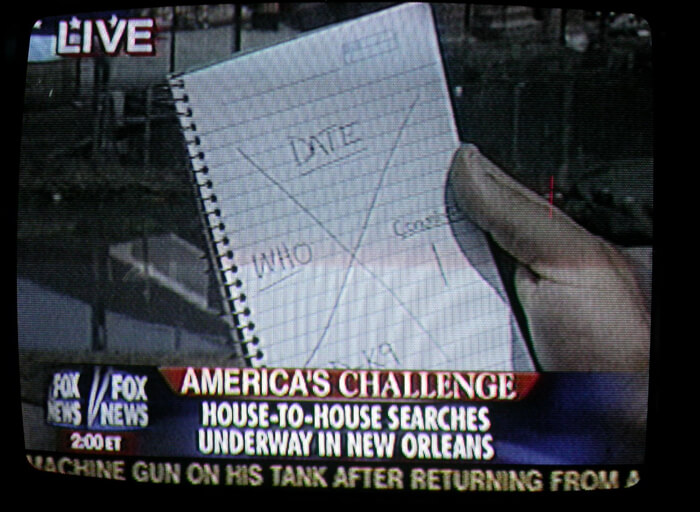 Television coverage of Hurricane Katrina, September 2005. Photograph by Thomas Mann. © Thomas Mann. Television coverage of Hurricane Katrina, September 2005. Photograph by Thomas Mann. © Thomas Mann.