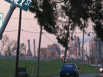 Traffic on River Road heading toward Valero, Destrehen, Louisiana. Photograph by Gwen Ottinger. Courtesy of photographer.