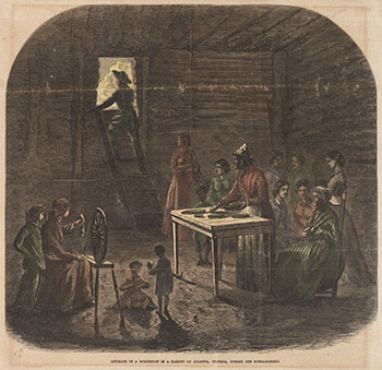 Bombproof shelter—interior of a bombproof garden in Atlanta, Georgia, ca. 1864. Print courtesy of the Atlanta History Center. Bombproof shelter—interior of a bombproof garden in Atlanta, Georgia, ca. 1864. Print courtesy of the Atlanta History Center.