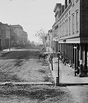 Whitehall Street, Atlanta's central business district, 1864. Wet plate negative by George Barnard. Courtesy of Library of Congress. Whitehall Street, Atlanta's central business district, 1864. Wet plate negative by George Barnard. Courtesy of Library of Congress.