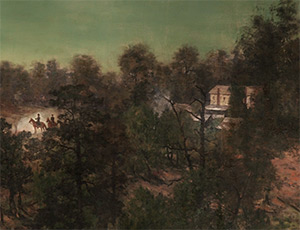 Augustus Hurt House, Sherman's headquarters on July 22, 1864, Battle of Atlanta Cyclorama, Atlanta, Georgia, 1886. Painting by the American Panorama Company. Augustus Hurt House, Sherman's headquarters on July 22, 1864, Battle of Atlanta Cyclorama, Atlanta, Georgia, 1886. Painting by the American Panorama Company.