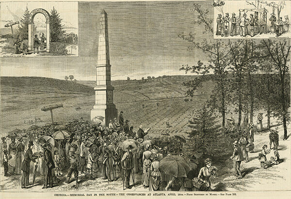Confederate Memorial Day ceremonies, Oakland Cemetery, Atlanta, Georgia, April 26, ca. 1881, Leslie's Illustrated Weekly. Sketch by James Henry Moser. Confederate Memorial Day ceremonies, Oakland Cemetery, Atlanta, Georgia, April 26, ca. 1881, Leslie's Illustrated Weekly. Sketch by James Henry Moser.