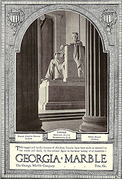 Lincoln Memorial in Washington, DC, sculpted from Tate, Georgia, marble, February 1, 1928. Advertisement from National Geographic. Lincoln Memorial in Washington, DC, sculpted from Tate, Georgia, marble, February 1, 1928. Advertisement from National Geographic.