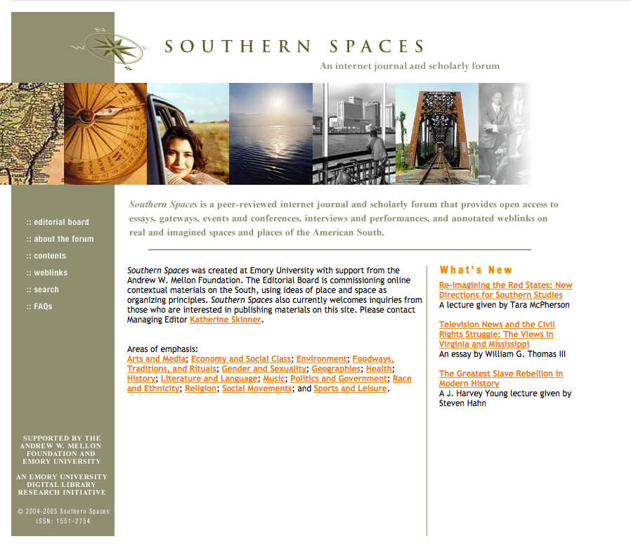 Southern Spaces website, February 6, 2005. Screenshot courtesy of Southern Spaces.  