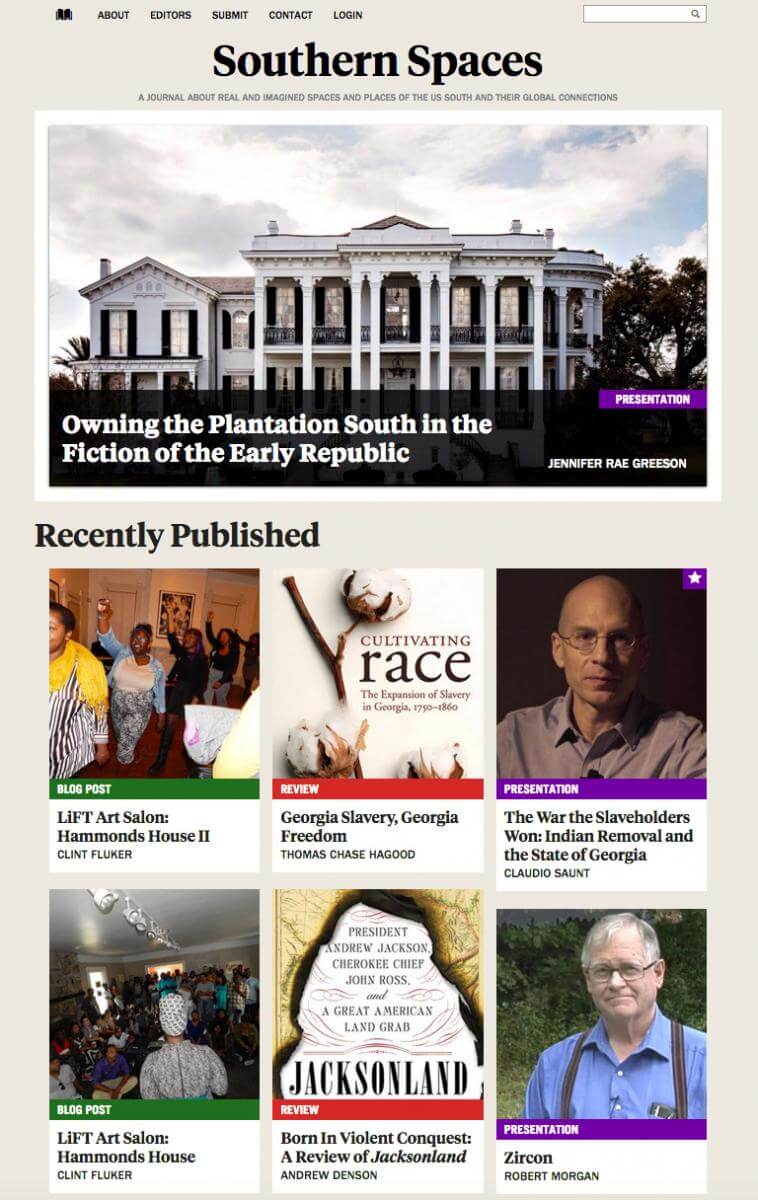 Drupal 7 Southern Spaces redesign, 2015. Screenshot courtesy of Southern Spaces.