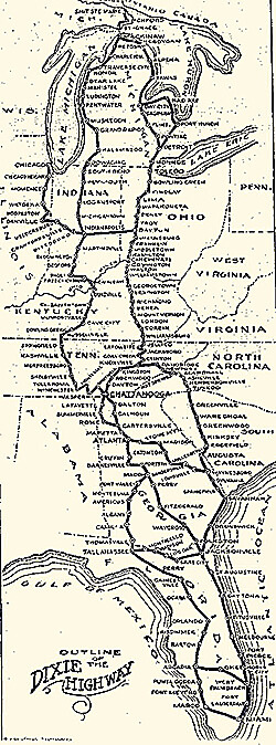 Outline of the Dixie Highway, The Dixie Highway Association, 1915-1927. Courtesy of Wikimedia Commons. Outline of the Dixie Highway, The Dixie Highway Association, 1915-1927. Courtesy of Wikimedia Commons.