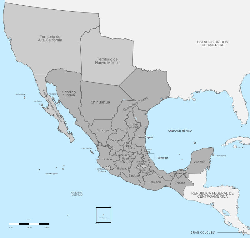 Map showing political divisions of Mexico 1824