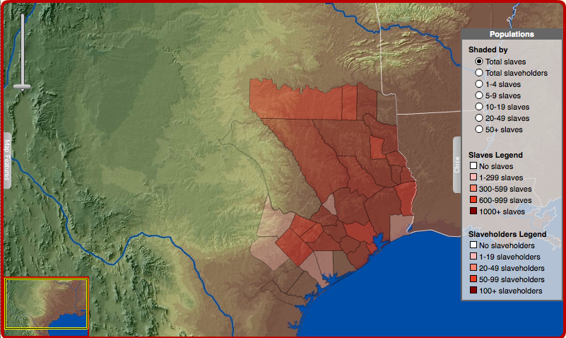 Map of enslaved Black population in Texas, 1845