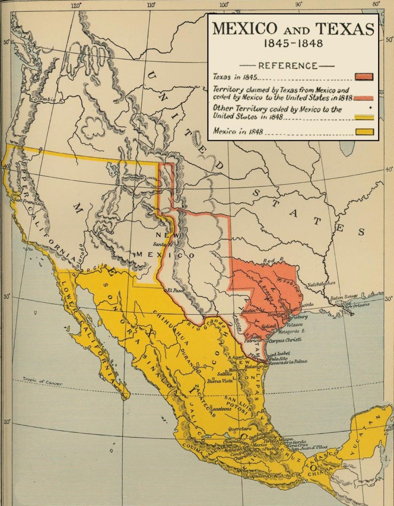 Map of Mexico and Texas in 1845–1848