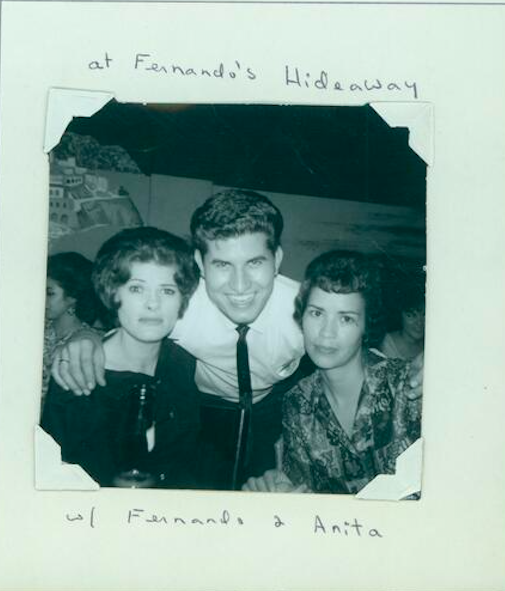 Carolyn Weathers, Fernando, and Anita Ornelas (left to right) inside Fernando's Hideaway, San Antonio, Texas, 1963
