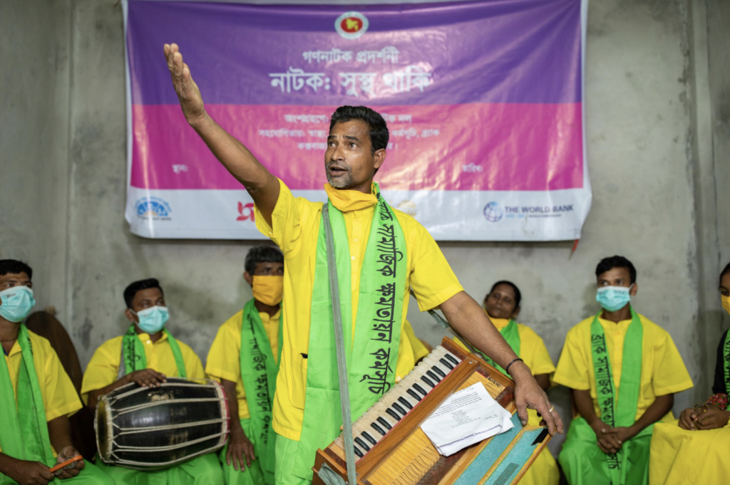 Popular theater groups singing about vaccination, Ramu, Bangladesh.