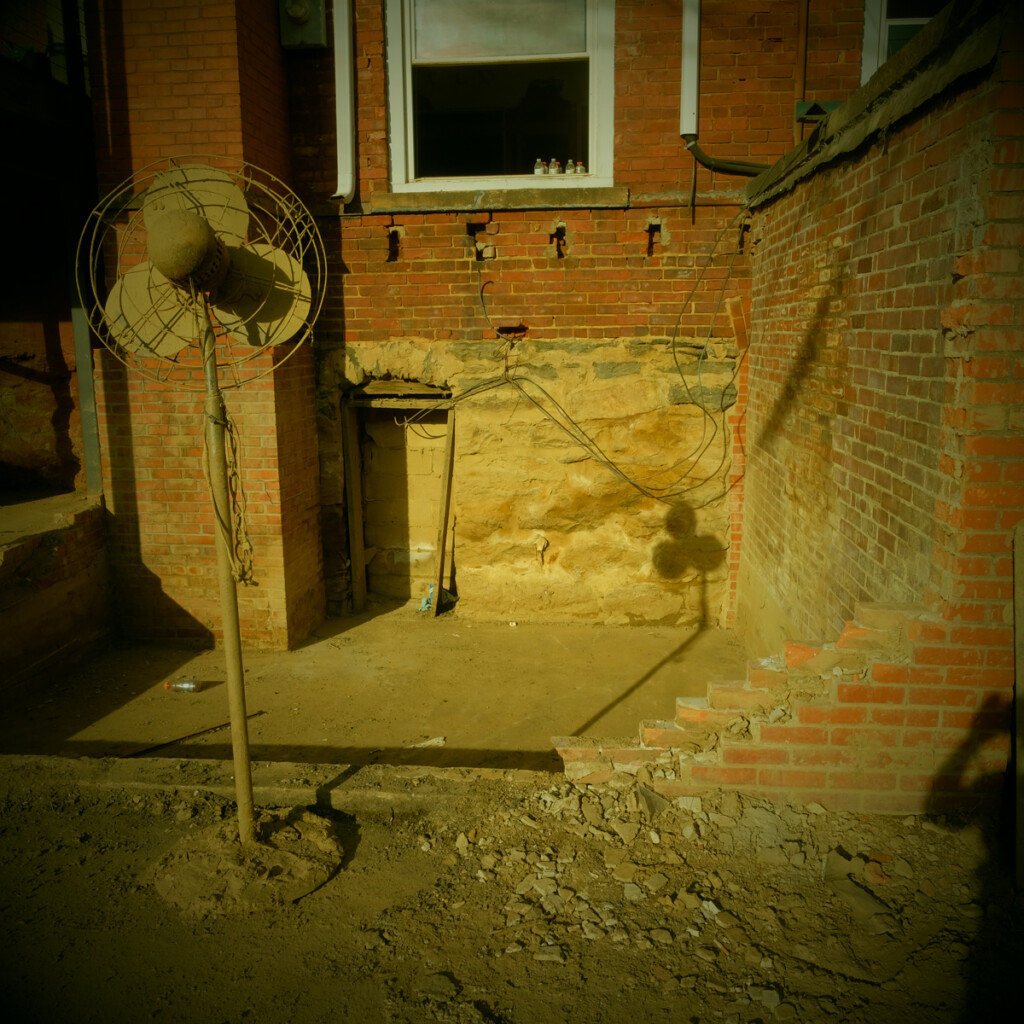 Back entrance of Madison County Arts Council building on Back Street, Marshall, North Carolina, after Hurricane Helene.